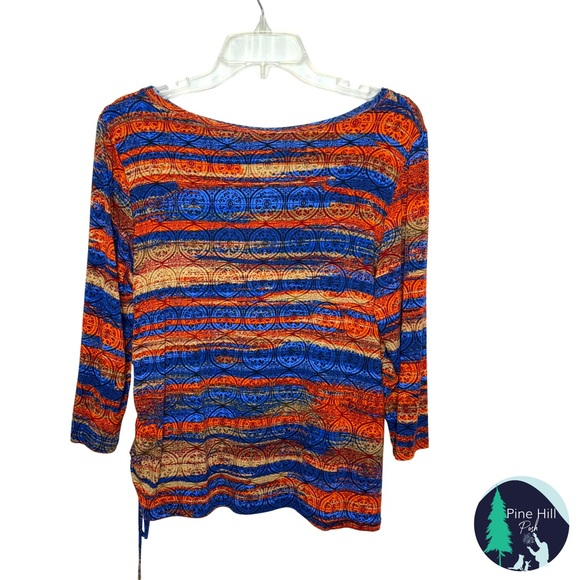 Ruby Rd Top Womens PL Petite Large Striped Beaded Boatneck 3/4 Sleeves Side Tie - Picture 4 of 9